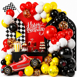 SET DE GLOBOS ARCO XL FELIZ CUMPLEA�OS AUTO DE CARRERA (GY7943) 56 UNIDADES